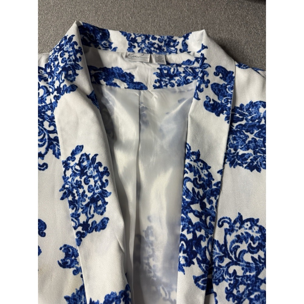 Kim Rogers Women's Open Front Blazer Jacket Size Large Blue And White Floral - Picture 4 of 12